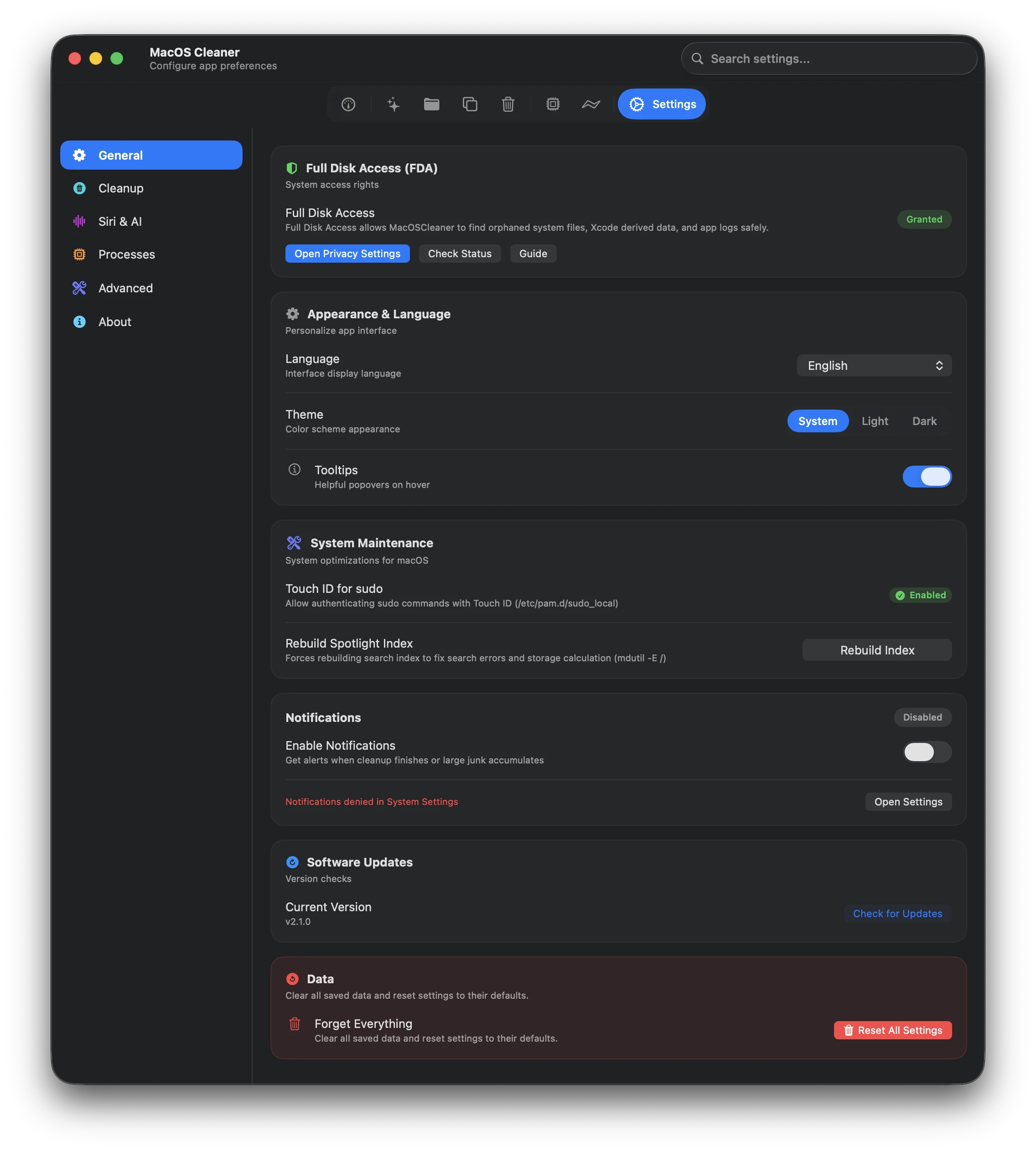 Settings General