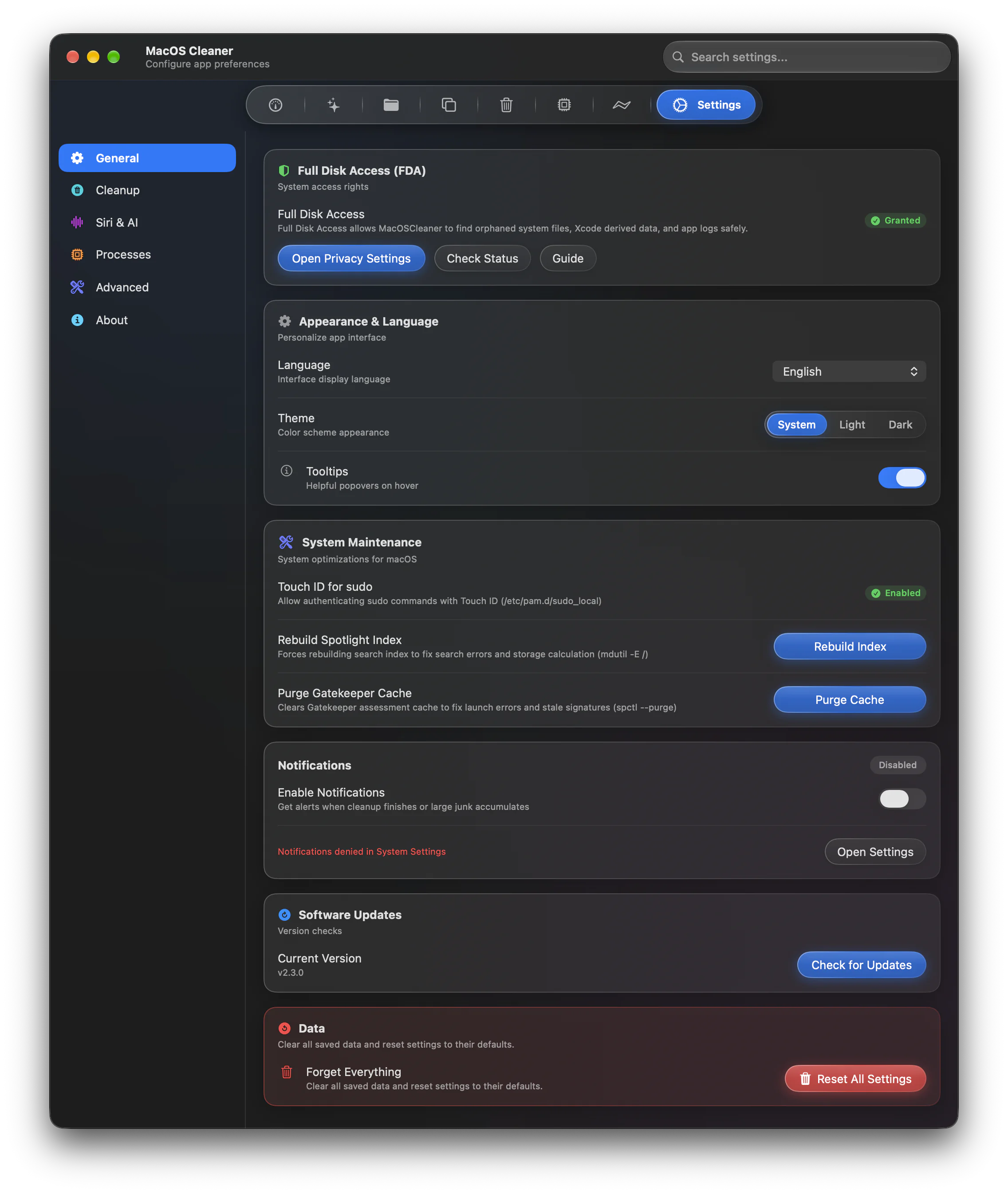 Settings General